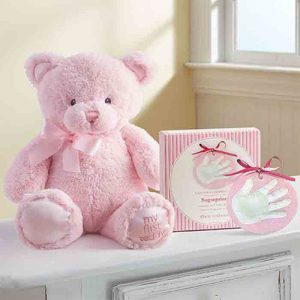 Pink My First Teddy by Gund with Hand Print Kit