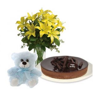 Lilies Bouquet with chocolate cheesecake