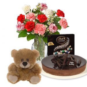Carnations with chocolate cheesecake & Lindt Dark Chocolate Box