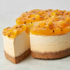Baked Vanilla Cheesecake with Mango & Passionfruit