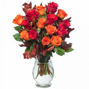 Charming Bouquet of Red N Orange Roses with Chocolates