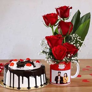 Black Forest Cake & Red Roses Personalised Combo