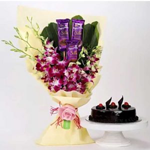 Dairy Milk & Orchids With Truffle Cake