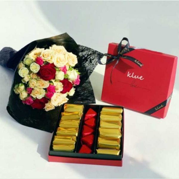 Love Chocolate Box with hand bouquet