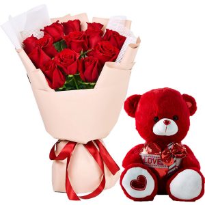 Red Charming Bear & Roses