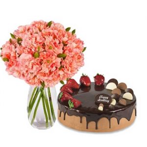 Pink Carnations with Choco Strawberry Cake