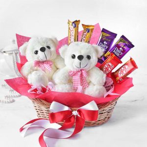 Teddy Bears With Chocolates in Basket