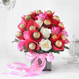 Bouquet Of Colourful Roses With Hazelnut Truffles