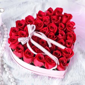 Red Roses in Heart Shaped Gift Box 40 Stems