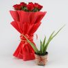 Aloe Vera Plant And Red Rose Bouquet