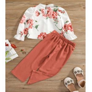 Toddler Girls Floral Blouse With Double Breasted Pants