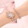 Rhinestone Decor Round Pointer Watch & 1pc Bracelet