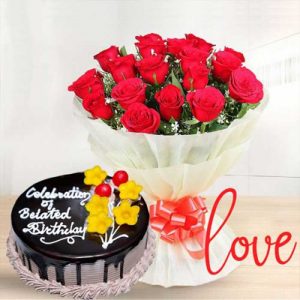 Beautiful Rose Bouquet with Cake
