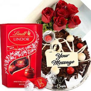 Lindt Lindor Chocolates and Rose Flowers