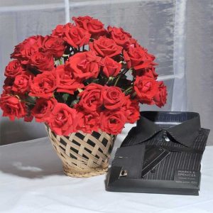 Roses In A Cane Vase With Shirt