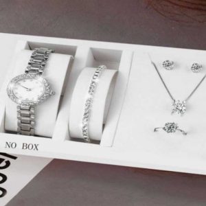Rhinestone Decor Quartz Watch & 5pcs Jewelry Set Without Box