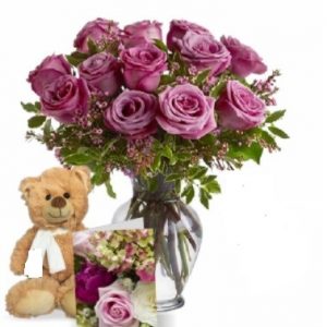 Lavender Roses with Teddy