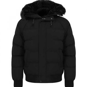 Mens Hooded Faux Fur Detail Padded Jacket Warm