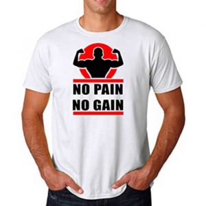 FTY No Pain No Gain for Men's Cotton White Short Sleeve