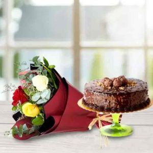 Chocolate Rocher Half Kg Cake & Mix Roses
