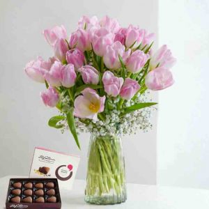 Pink Tulip Delight with Free Chocolates