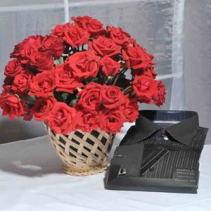 Roses In A Cane Vase With Shirt