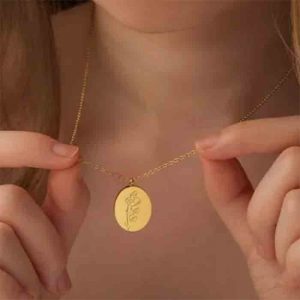 18k Gold Plated Oval Birth Flower Necklace
