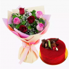 Pink and Red Roses with Red Velvet Cake