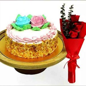 Roses Bouquet With Butter Sponge Cake