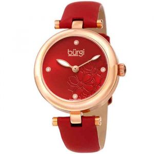 Burgi Flower Marker Quartz Diamond Red Dial Ladies Watch