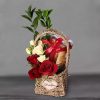 Beautiful Mixed Roses And Ferrero Rocher Basket