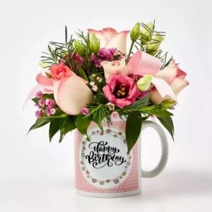 Birthday Mug Flowers Arrangement
