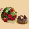 Chocolate Cake with Bunch of 6 Red Roses
