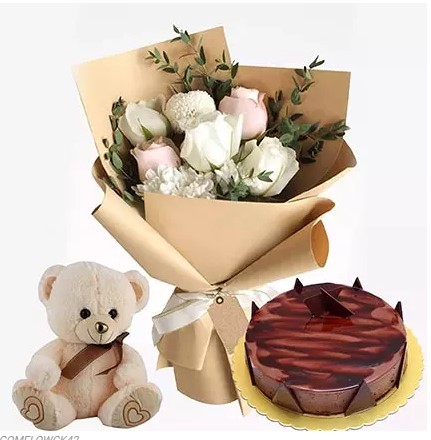Chocolate Ganache Cake & Flowers Hamper