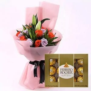 Elegant Flower Bouquet & Ferrero Rocher 12 Pcs