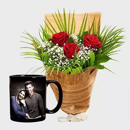 Personalised Mug And Red Roses