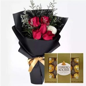 Romantic Red Roses & Ferrero Rocher 12 Pcs