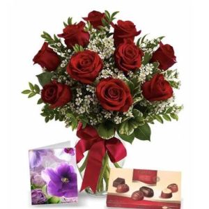 Half dozen roses with chocolate