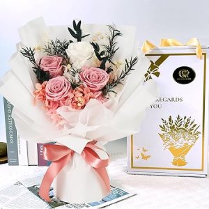 Forever Flowers for Delivery - Preserved Flowers Bouquet, Preserved Roses Bouquet Gifts for Women Anniversary Birthday Forever Pink Rose Gifts for Her Mom Grandma Wife Girlfriend Valentine