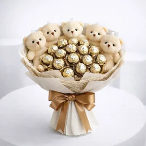 Golden Pearl Teddy Bear Bouquet