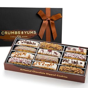 Gift Basket - 12 Gourmet Chocolate Covered Biscotti with Assorted Toppings